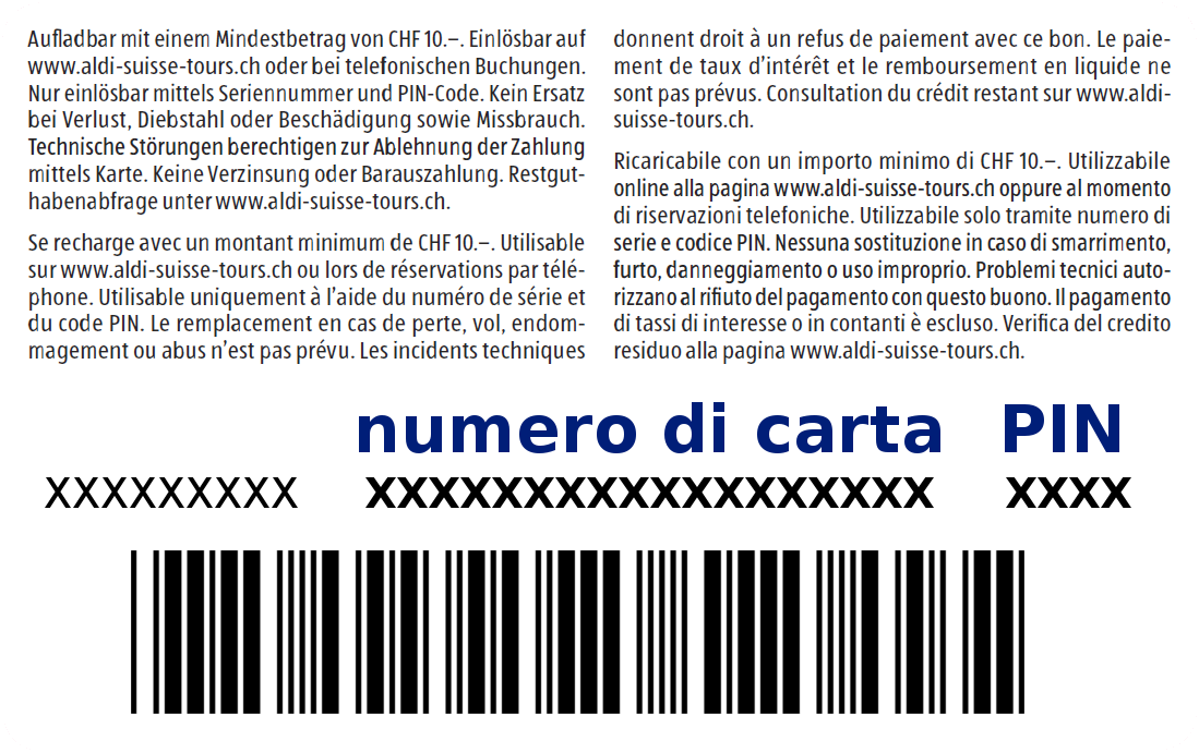 Gift card ALDI SUISSE TOURS (retro)